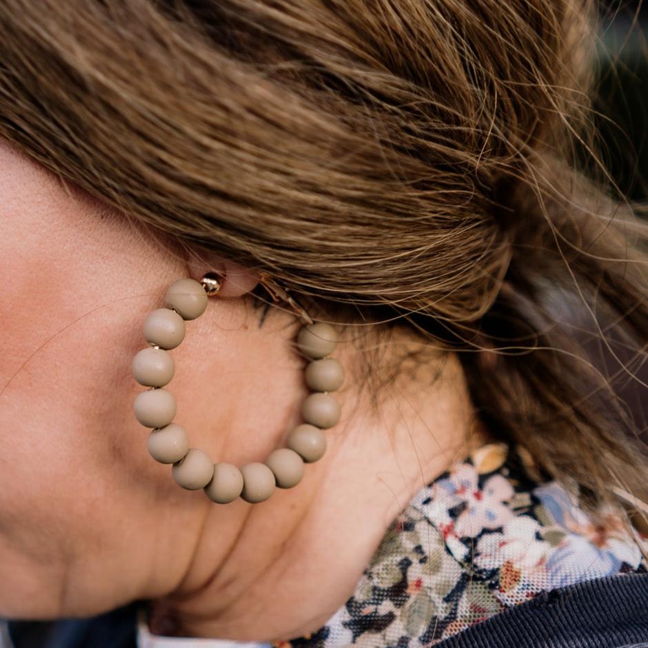 beaded earrings, beaded hoop earrings, fun hoop earrings, unique hoop earrings, clay hoop earrings, clay hoop earrings, brown hoop earrings