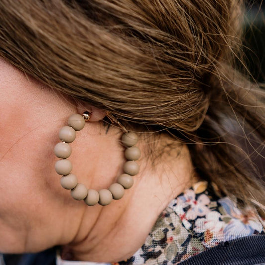 beaded earrings, beaded hoop earrings, fun hoop earrings, unique hoop earrings, clay hoop earrings, clay hoop earrings, brown hoop earrings