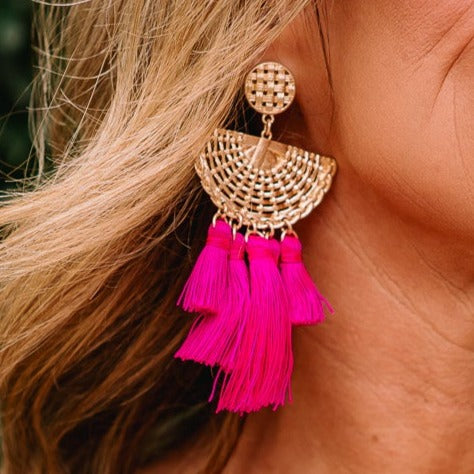 tassel earrings, gold tassel earrings, fuchsia tassel earrings, hot pink tassel earrings, blue tassel earrings, ivory tassel earrings, dangle earrings, stud dangle earrings, orange tassel earrings, teacher earrings, back to school earrings, summer earrings,