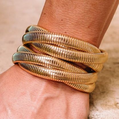 intertwined bracelet, intertwined gold bracelet, gold bracelet, textured gold bracelet, layered gold bracelet, layered bracelet, gold bracelets, stretchy gold bracelets, cuff, bracelet cuff
