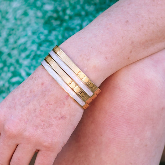 Gold bracelet, white bracelet, pink bracelet, gold cuff bracelet, white cuff bracelet, pink cuff bracelet, gift for teens, small gift, gift for twins, bracelet stack, stacked bracelets, everyday accessories, gold accessories, gold bracelet stack