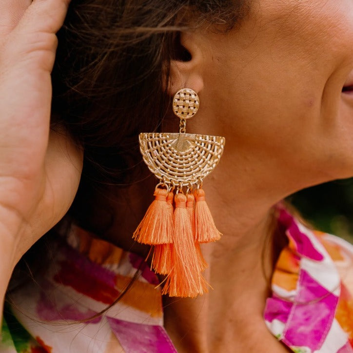 tassel earrings, gold tassel earrings, fuchsia tassel earrings, hot pink tassel earrings, blue tassel earrings, ivory tassel earrings, dangle earrings, stud dangle earrings, orange tassel earrings, teacher earrings, back to school earrings, summer earrings, 