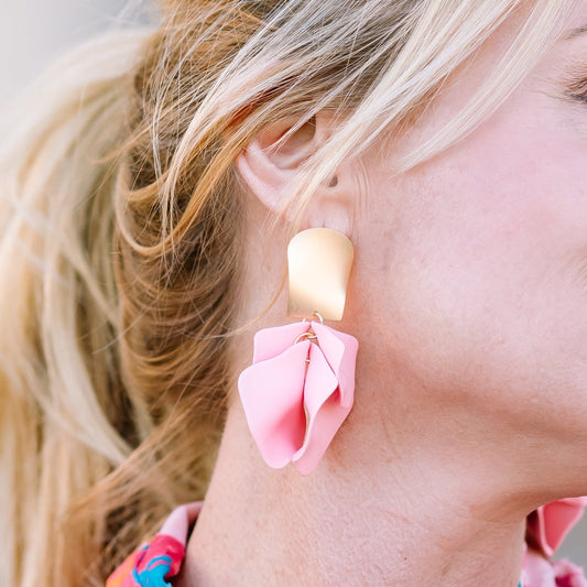 statement earring, petal earring, spring earrings, statement piece, petal detail earrings, oversized earrings, pink earrings 