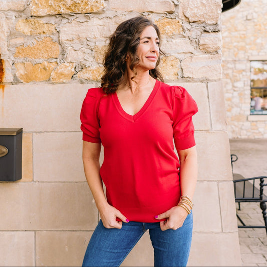 v neck sweater, short sleeve sweater, vneck sweater, v-neck sweater, short sleeve spring sweater, spring sweaters, layering sweater, puff sleeve sweater, puff sleeve sweater top, sweater top, solid color sweater, burgundy sweater, black sweater, lavender sweater, pink sweater, white sweater, church top, business casual, business professional, business chic, easter sweater, easter outfit, spring outfit, spring tops, spring staples, staple sweater, red sweater