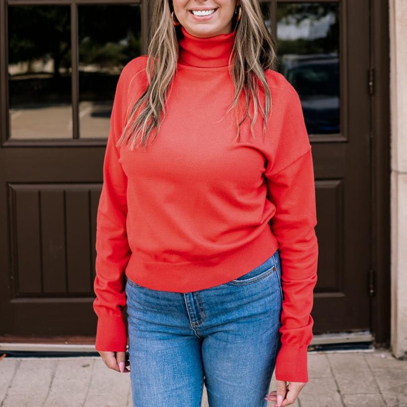 basic turtleneck, turtleneck, staple piece, staple turtleneck, must have piece, staple piece, must have piece, red turtleneck, loose turtleneck, winter top, fall top, winter turtleneck, fall turtleneck, turtleneck sweater, red turtleneck sweater, fall sweater, winter sweater