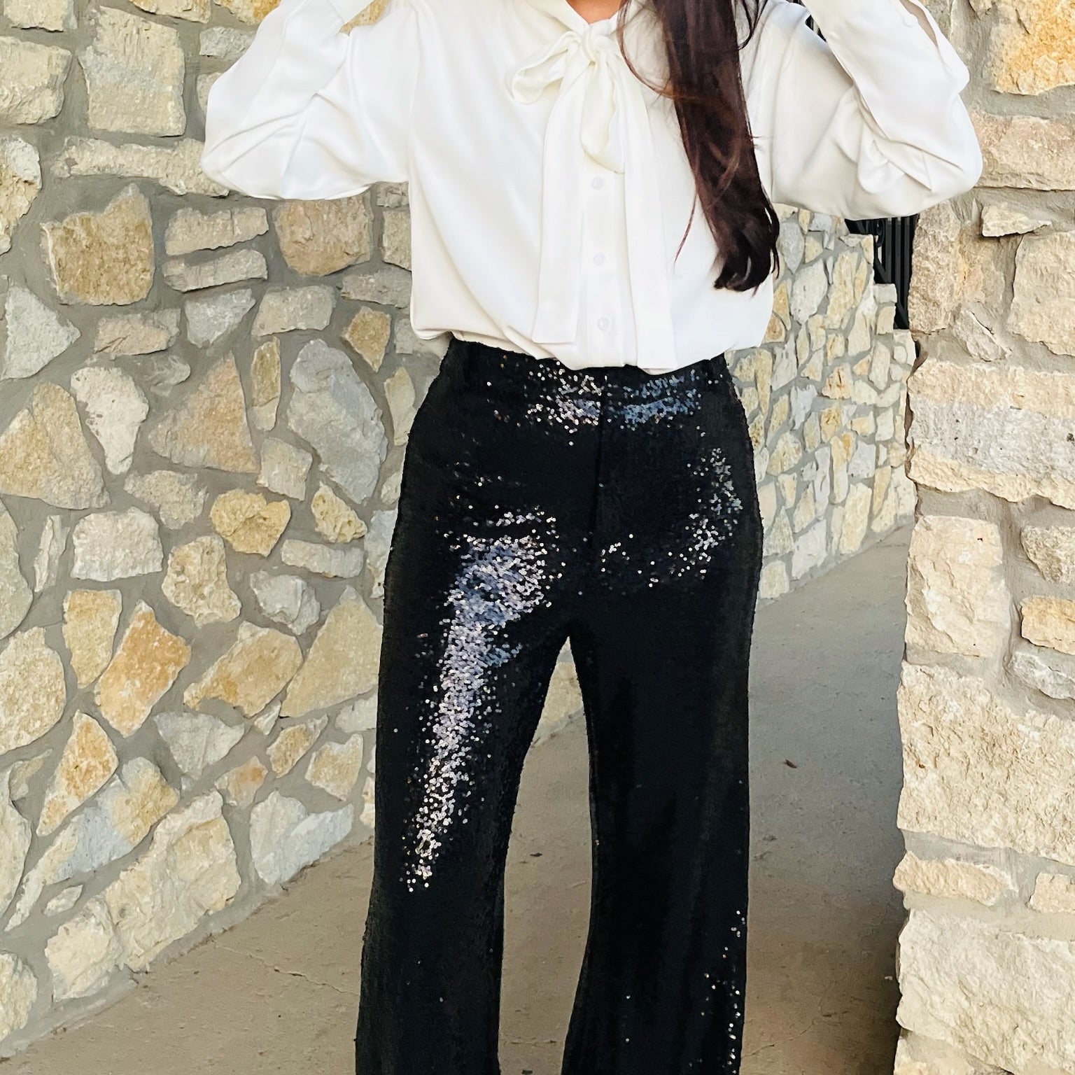black sequin pants, sequin wide leg pants, full sequin trousers, black sparkle pants, holiday sequin pants, evening wear pants, party outfit pants, glam statement pants, high shine pants, zipper front sequin pants, lined sequin pants, dressy black pants, new year’s eve outfit, women’s sequin bottoms, wide fit sequin trousers, formal sparkle pants, winter event outfit, chic sequin look, bold holiday fashion