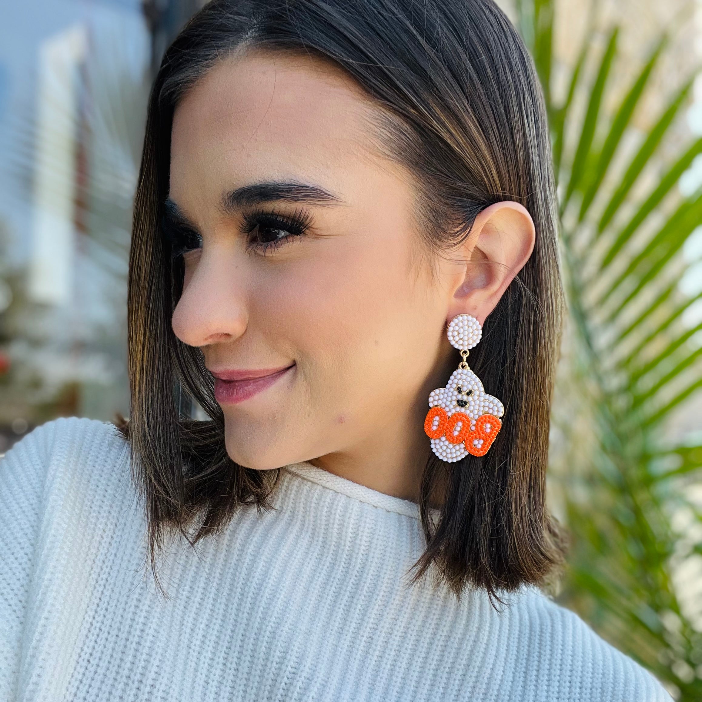 Boo Ghost Pearl Beaded Earrings,Halloween Pearl Earrings,Cute Ghost Earrings,Spooky Chic Jewelry,Beaded Ghost Earrings,Halloween,Jewelry McKinney Texas,Karadise Boutique Earrings,Karadise Boutique Halloween Jewelry,McKinney Texas Boutique Earrings,Ghost Pearl Earrings Karadise Boutique,Festive Halloween Earrings,Boutique Jewelry McKinney Texas, Statement Halloween Earrings,Karadise Boutique Spooky Earrings,Fall Jewelry Collection McKinney