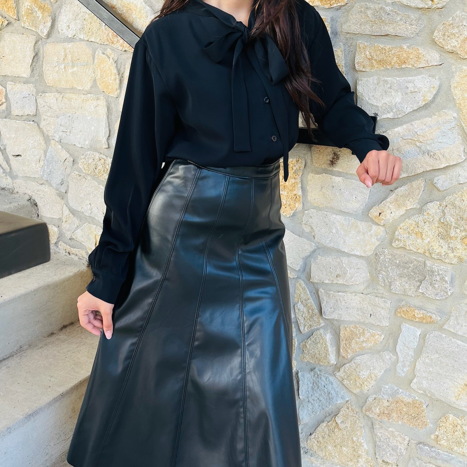 refined bow blouse, bow tie blouse, sophisticated blouse, chic blouse, elegant women's top, black blouse, white blouse, button down blouse, long sleeve blouse, office blouse, workwear top, dressy blouse, evening blouse, woven blouse, polished blouse, classic blouse, feminine blouse, versatile blouse, timeless blouse, professional top, business casual top, dinner outfit blouse, sleek blouse, wardrobe essential top