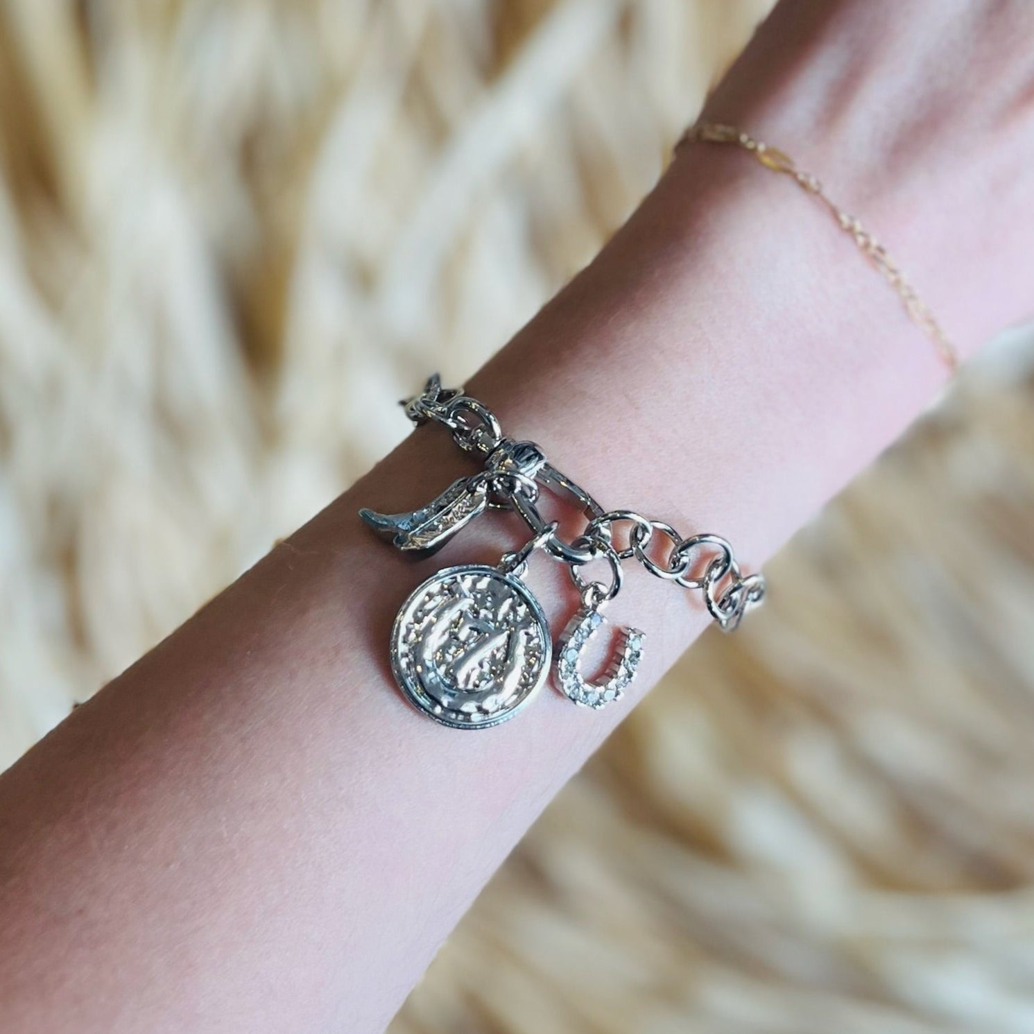 western charm bracelet, cowgirl jewelry, boho cowgirl bracelet, rhinestone charm bracelet, boot and horseshoe charms, country concert accessories, gold and silver bracelets, adjustable chain bracelet, western glam jewelry, rodeo style bracelet, cowboy inspired accessories, layered charm bracelets, statement western jewelry, trendy cowgirl outfit accessory, rustic boho chic bracelet, charm bangle bracelet, rhinestone western bracelet, equestrian inspired jewelry, country fashion accessories