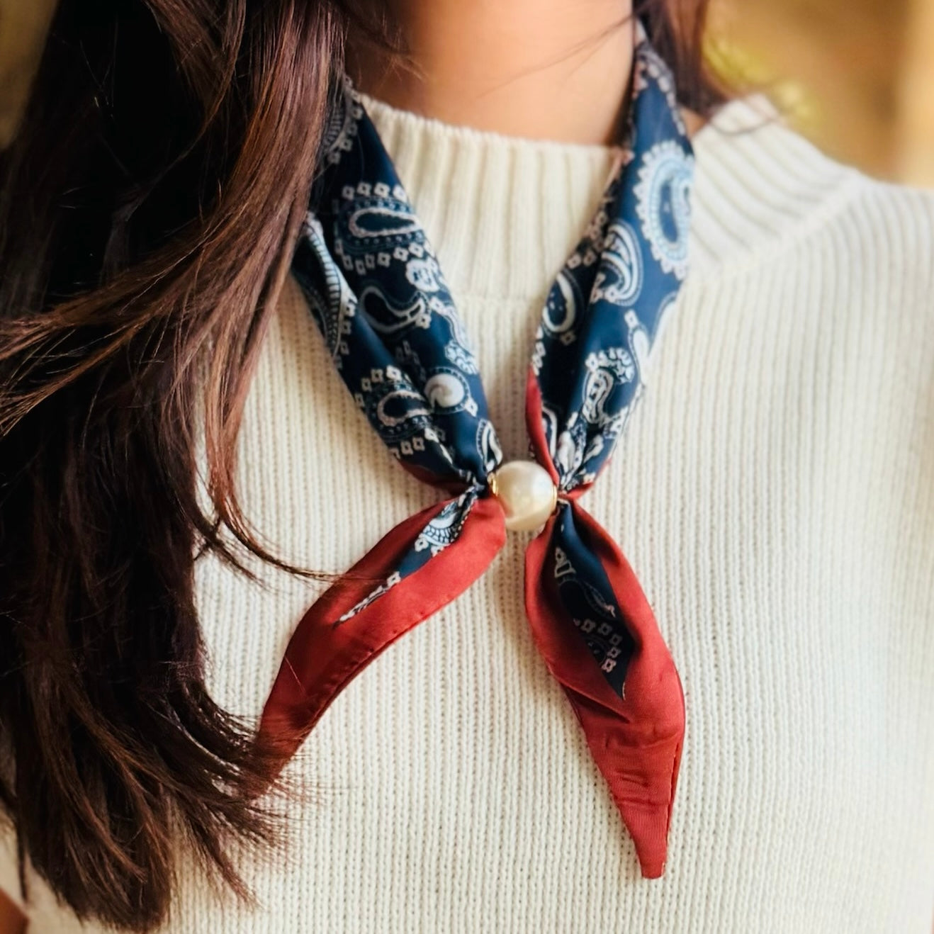The Boston Pearl Magnetic Snap Silk Scarf Necklace