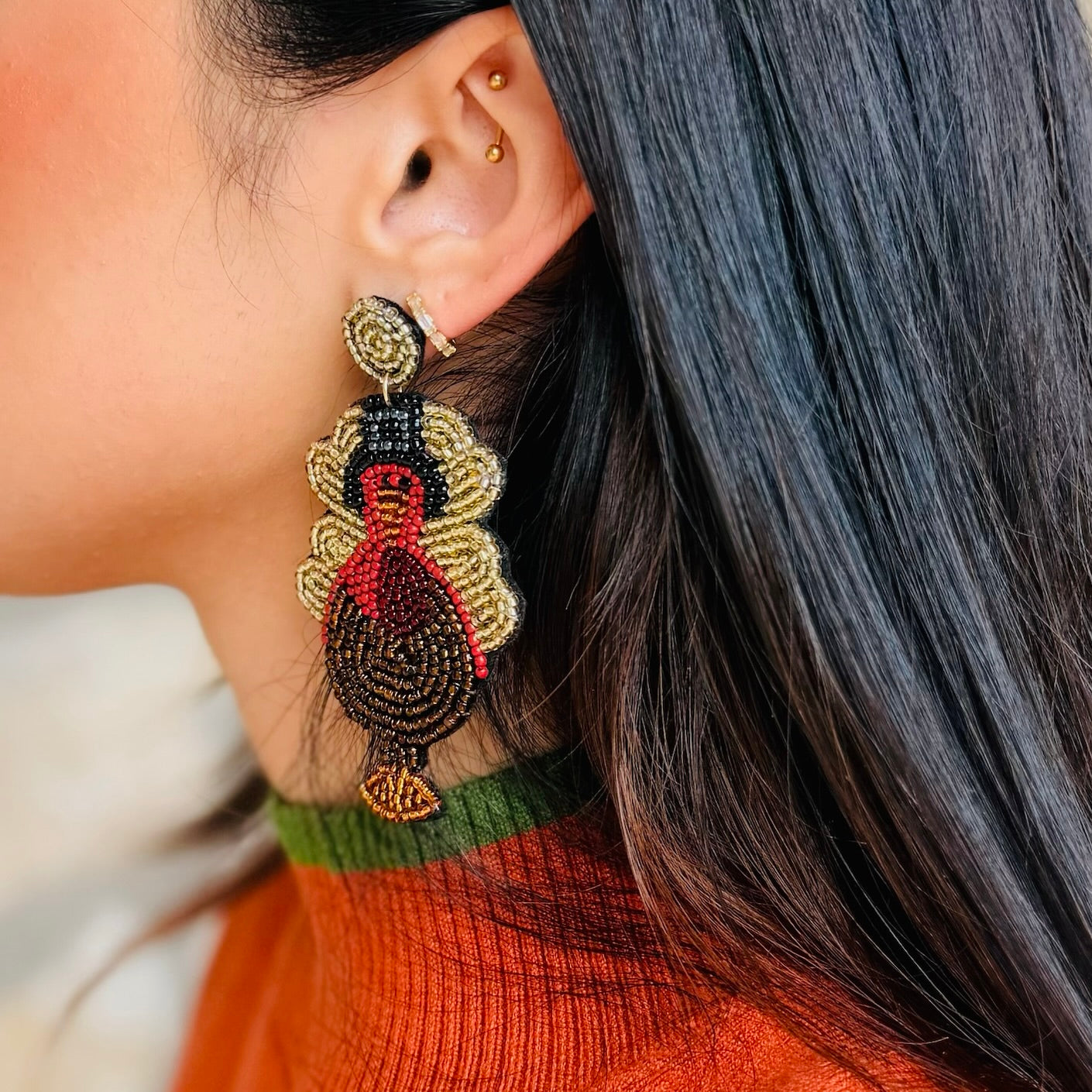Thanksgiving Turkey Beaded Dangle Earrings