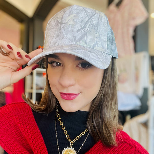 white camo trucker hat, neutral camo hat, mesh back hat, adjustable trucker hat, casual camo cap, women’s trucker hat, light gray and brown camo, breathable mesh hat, everyday baseball cap, outdoor weekend hat, trendy camo accessory, comfy adjustable hat, neutral tone hat, stylish trucker cap, personalized patch hat, cool casual camo hat, grab and go hat, sporty chic cap, all day comfort hat, versatile camo print hat