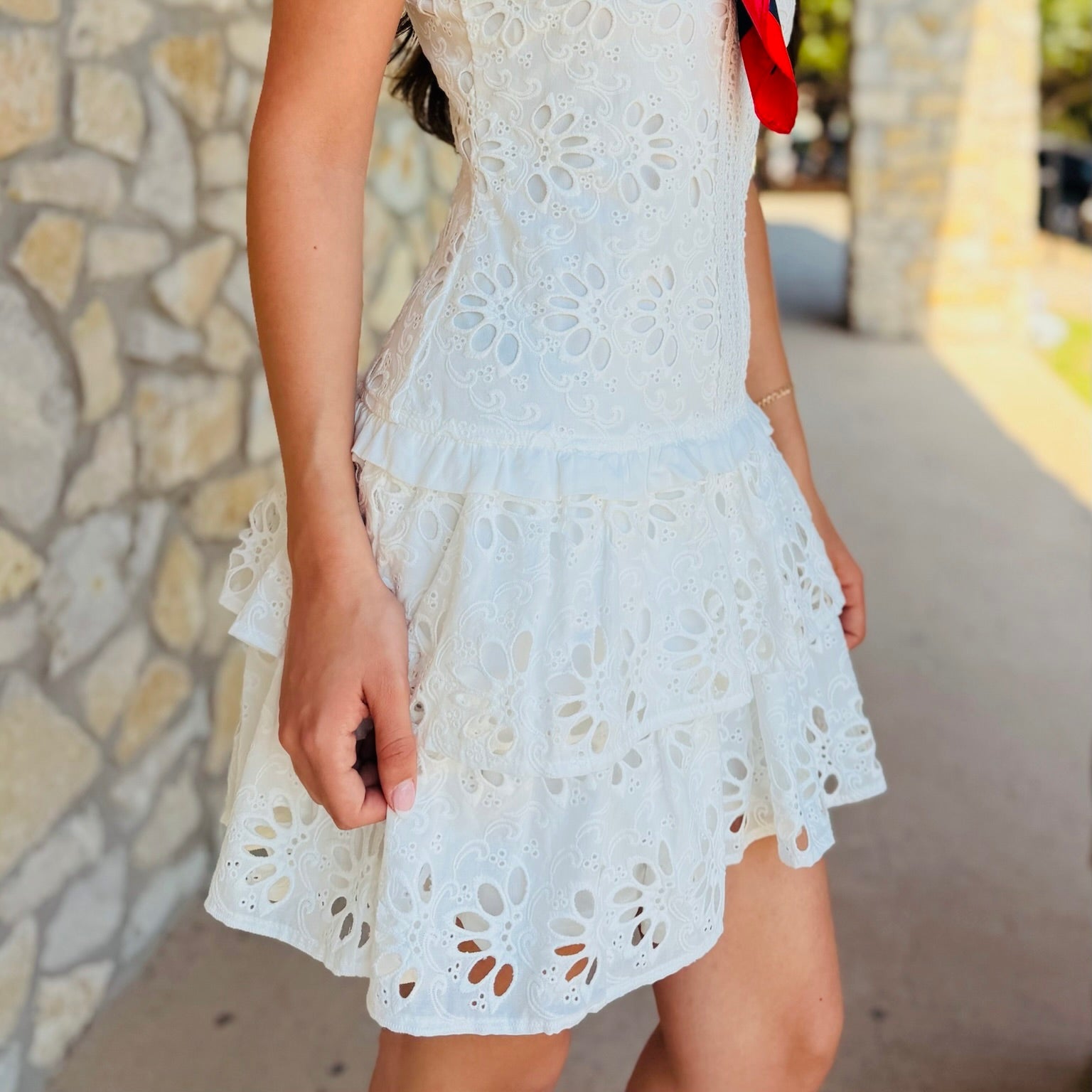 Darling Daydream Eyelet Dropwaist Tiered Mini Dress White / L Darling Daydream Eyelet Dropwaist Tiered Mini Dress White / L