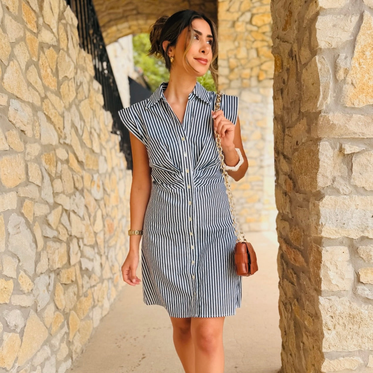 The Willow Lane Striped Cap Sleeve Mini Dress