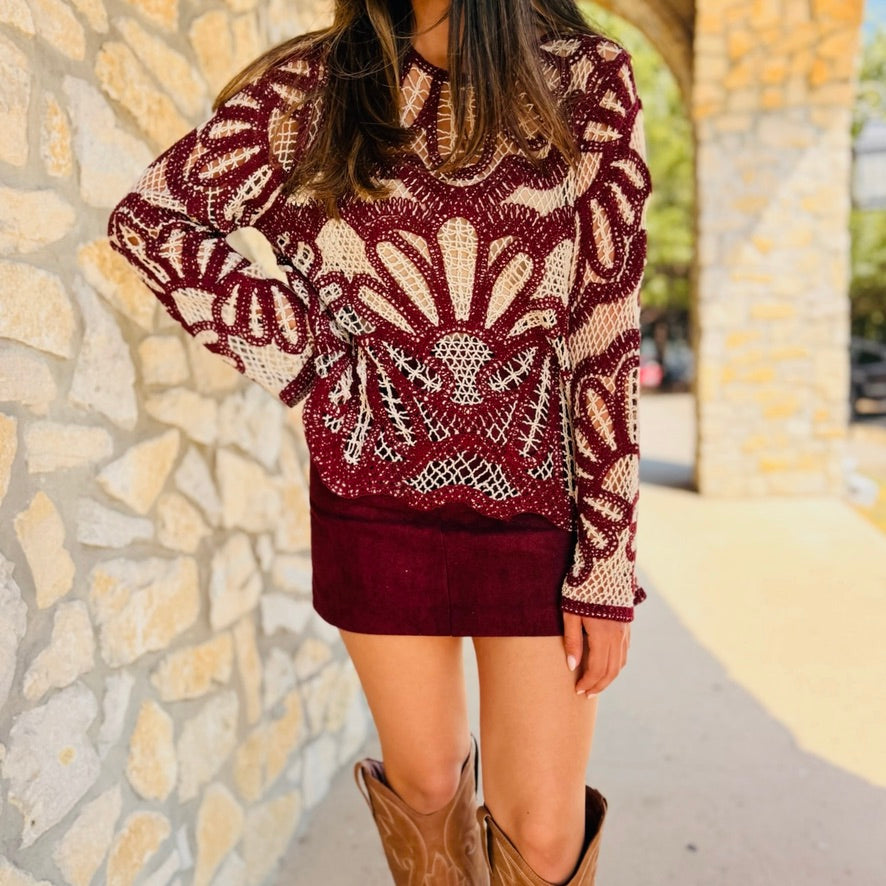 Maple Grove Crochet Floral Sweater