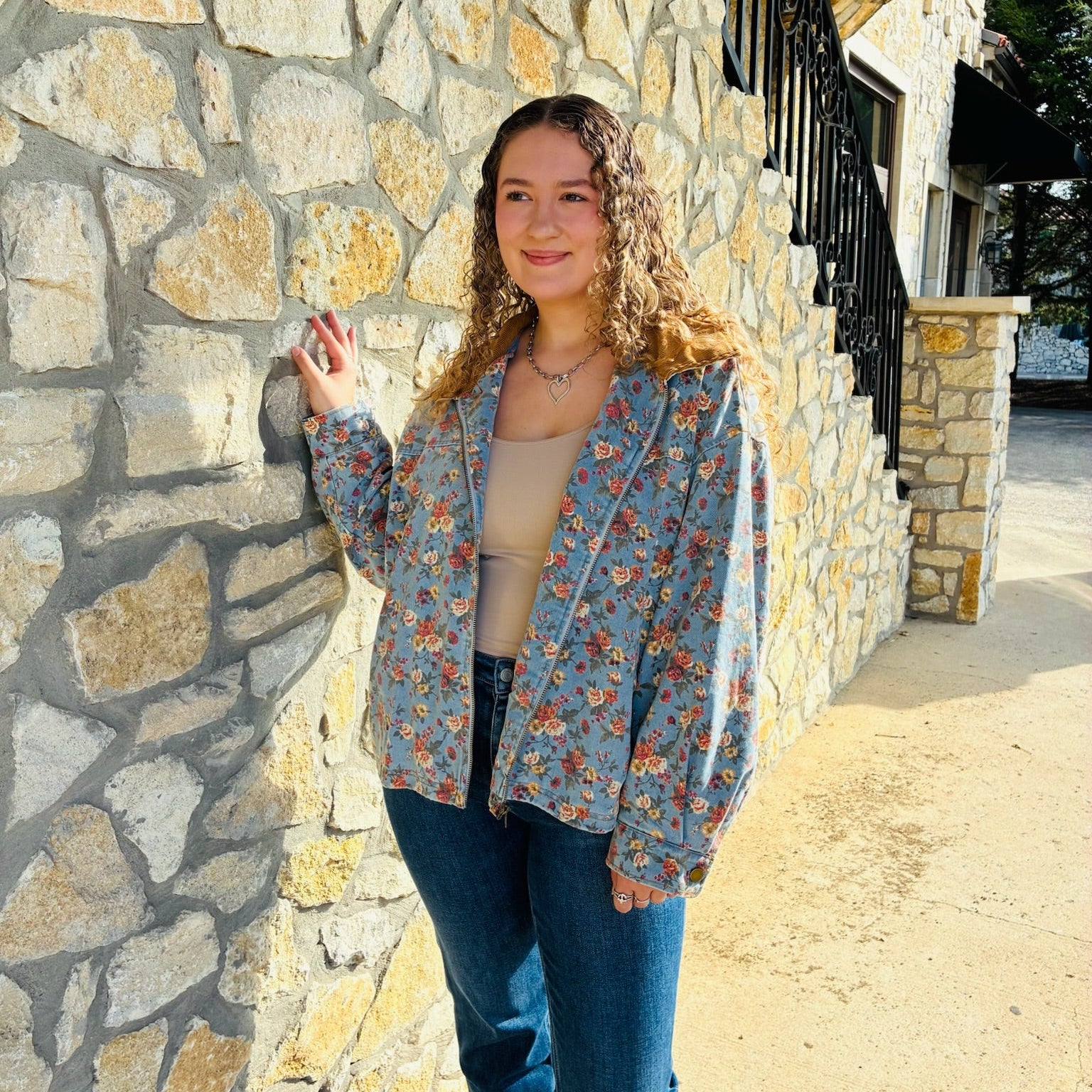 Vintage Bloom Floral Print Corduroy Jacket