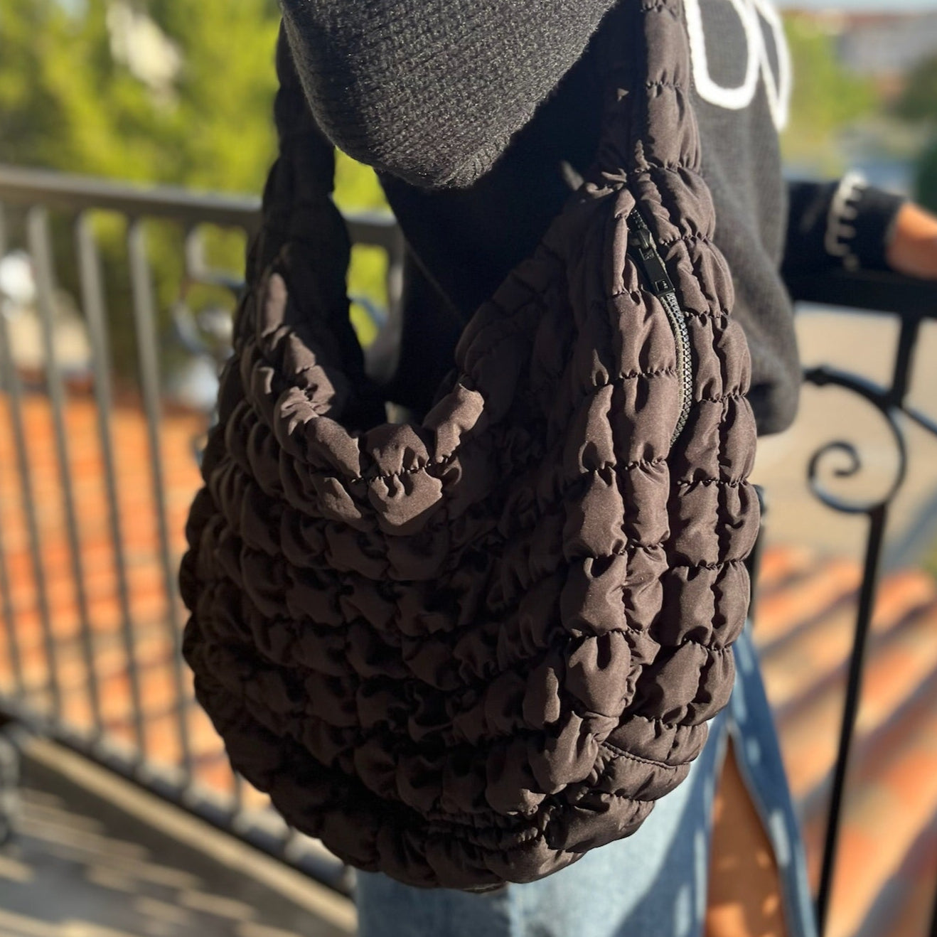 puff quilted shoulder bag, oversized crossbody bag, everyday shoulder bag, Free People dupe bag, trendy quilted bag, black quilted bag, beige quilted bag, spacious crossbody purse, boutique shoulder bag, casual chic bag, stylish oversized purse, hands-free crossbody bag, fashion dupe bag, quilted shoulder purse, versatile everyday bag, easy clean shoulder bag, statement bag for women, popular dupe bag, trendy oversized bag, functional quilted bag, Free People inspired bag