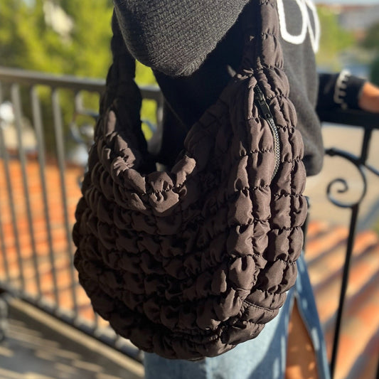 puff quilted shoulder bag, oversized crossbody bag, everyday shoulder bag, Free People dupe bag, trendy quilted bag, black quilted bag, beige quilted bag, spacious crossbody purse, boutique shoulder bag, casual chic bag, stylish oversized purse, hands-free crossbody bag, fashion dupe bag, quilted shoulder purse, versatile everyday bag, easy clean shoulder bag, statement bag for women, popular dupe bag, trendy oversized bag, functional quilted bag, Free People inspired bag
