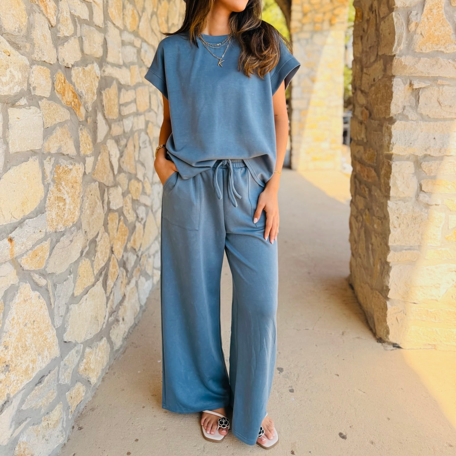 Blue Haven Mineral Washed Scuba Lounge Set