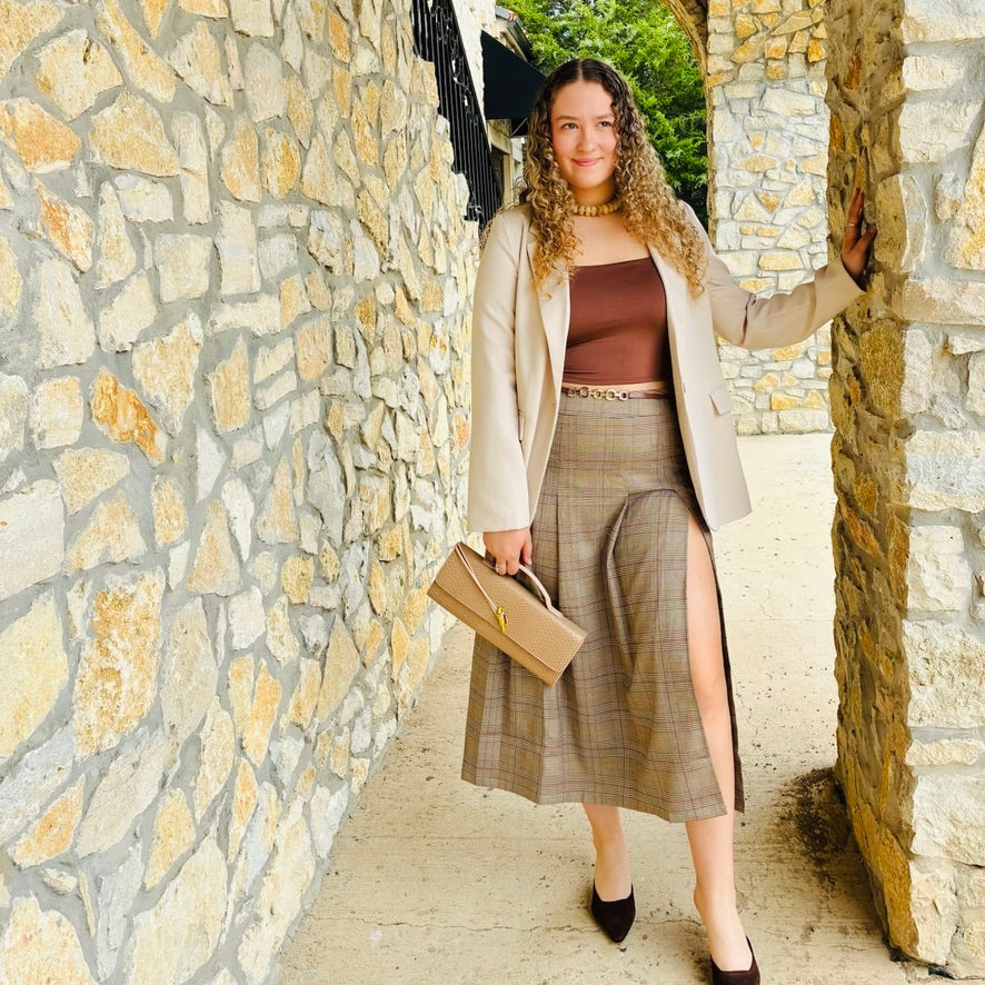 After Hours Plaid Pleated Midi Skirt