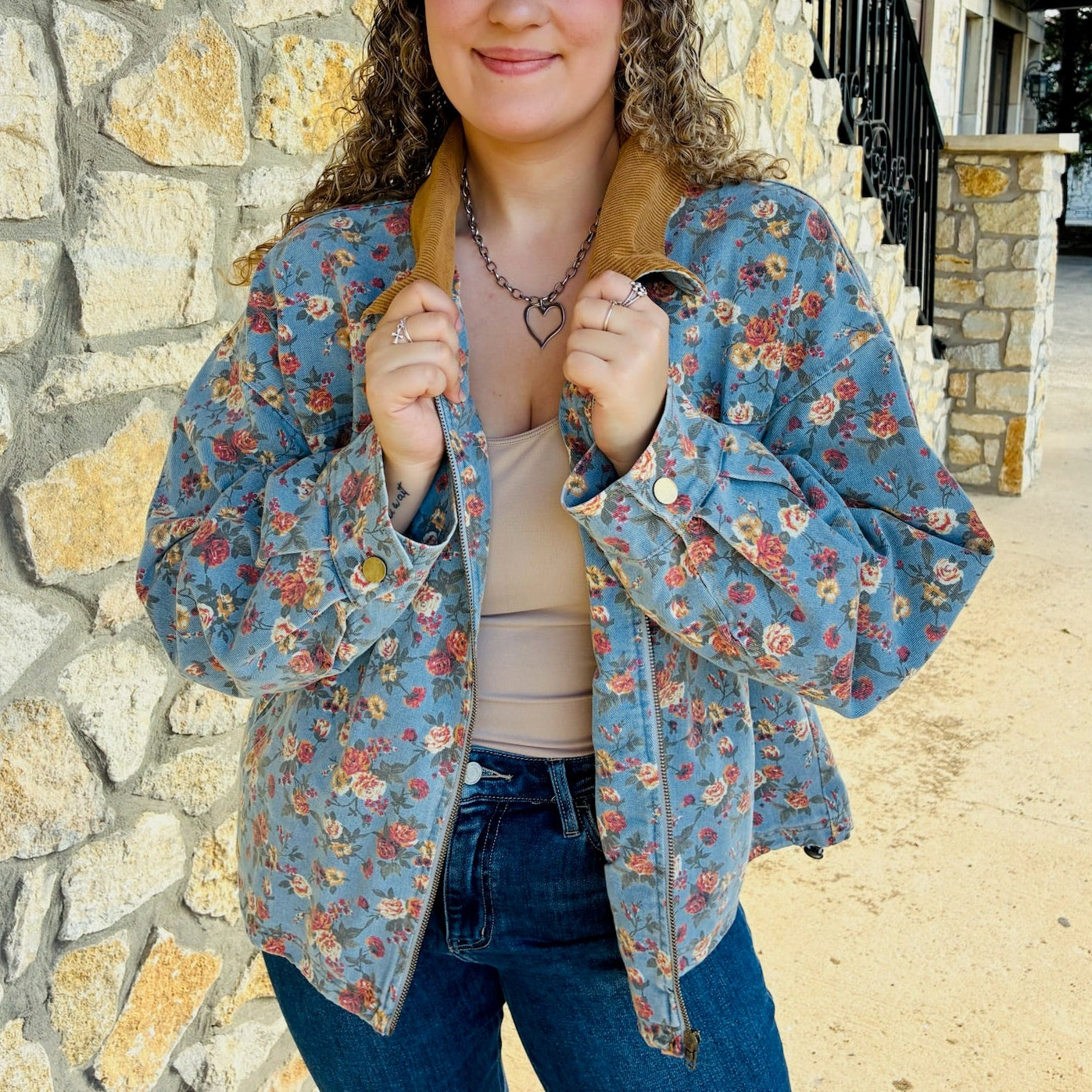 Vintage Bloom Floral Print Corduroy Jacket