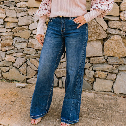 tummy control jeans, high rise wide leg jeans, flattering denim, shaping jeans for women, smoothing panel jeans, comfort stretch denim, wide leg trousers jeans, figure enhancing denim, slimming jeans, distressed wide leg jeans, finished hem jeans, boutique denim, full length wide leg jeans, trendy flattering jeans, tummy smoothing denim, jeans for curvy women, chic wide leg style, stylish comfortable jeans, modern high rise denim, everyday flattering jeans, wide leg fall denim, sculpting high rise jeans