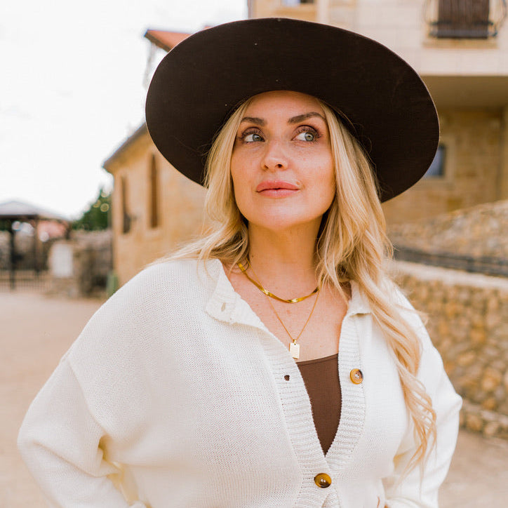 wide brim wool hat, western felt hat, boho chic hat, fall winter hat, stiff brim hat, triangle crown hat, custom band hat, cowgirl style hat, boutique wool hat, concert hat, game day hat, bohemian western hat, neutral wool hat, trendy fall accessories, statement hat for women, boho fall fashion, rancher hat, holiday outfit accessory, elevated everyday hat