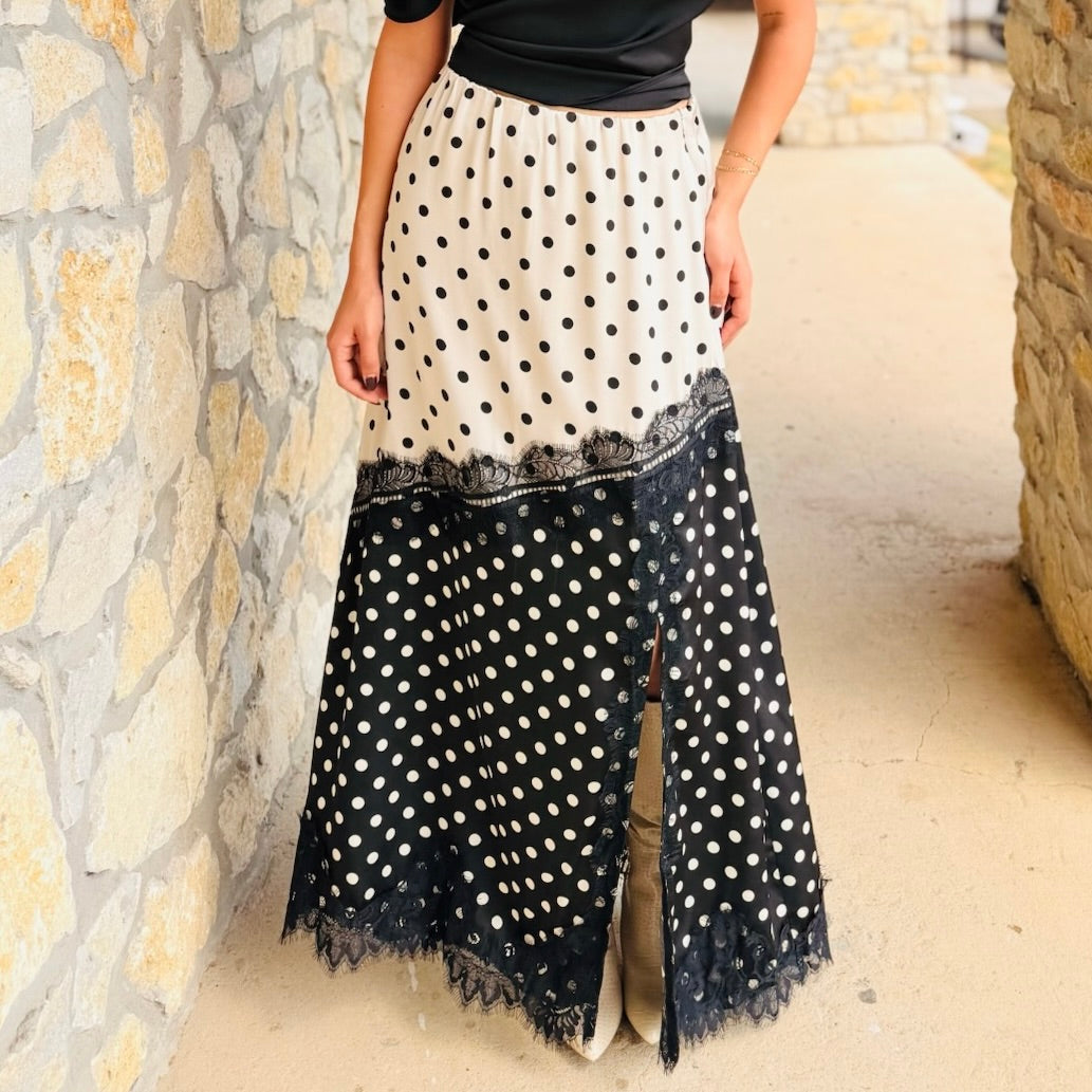 The Poppy Polka Dot Midi Asymmetrical Skirt