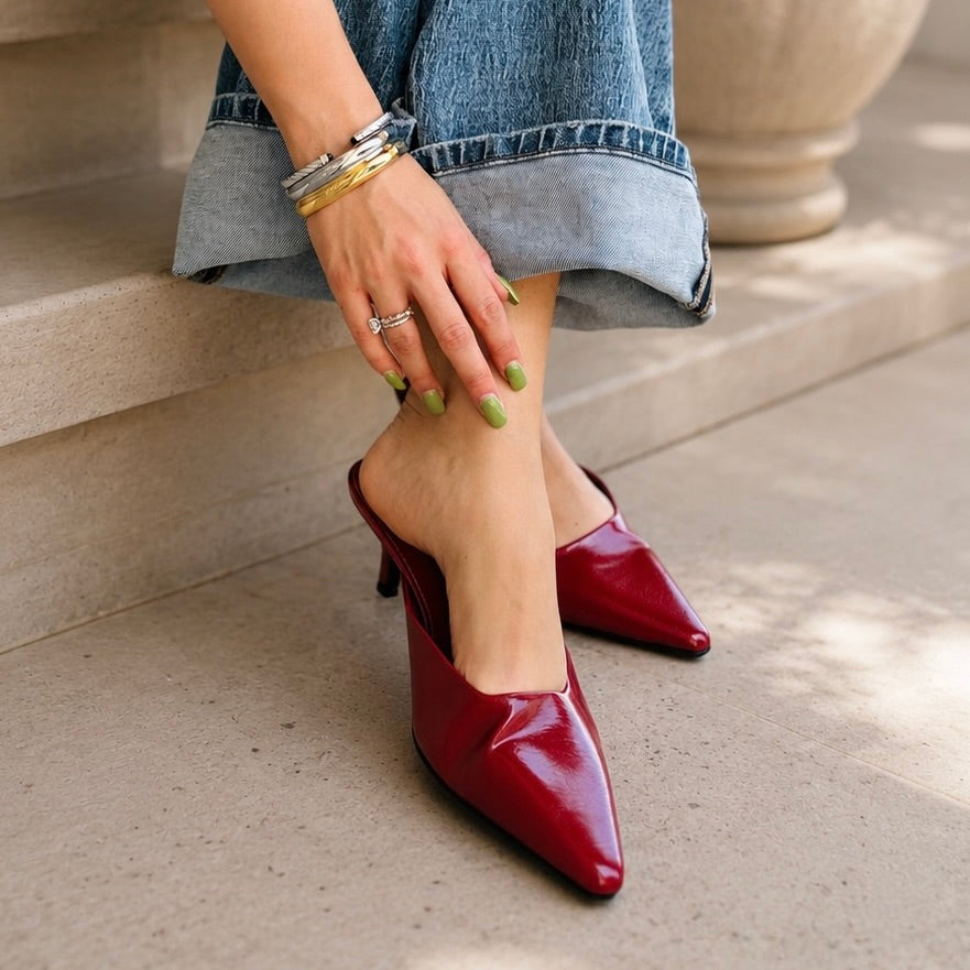 The Victoria Pointed Toe Kitten Heel Mule Slip-On Pumps