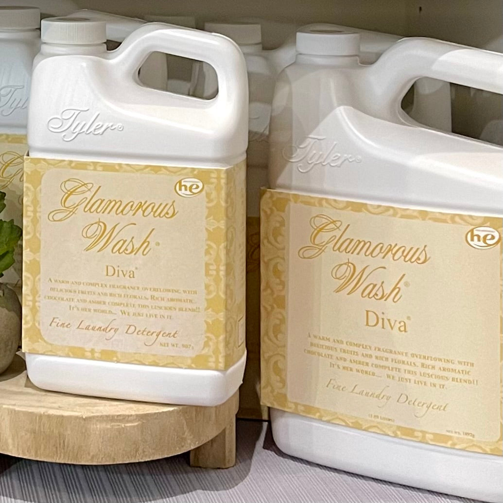 Tyler Candle Company Diva Wash, Diva laundry detergent, luxury laundry wash, Tyler Diva detergent, scented laundry detergent, Diva fragrance detergent, fine fabric wash, high-end laundry soap, glamorous laundry detergent, boutique detergent, Diva Tyler wash, long-lasting fragrance wash, gentle fabric detergent, Diva linen wash, Tyler detergent gift, HE safe detergent, travel size laundry detergent, Diva scent laundry soap, fruity floral laundry detergent, amber chocolate fragrance detergent, Tyler Candle Co