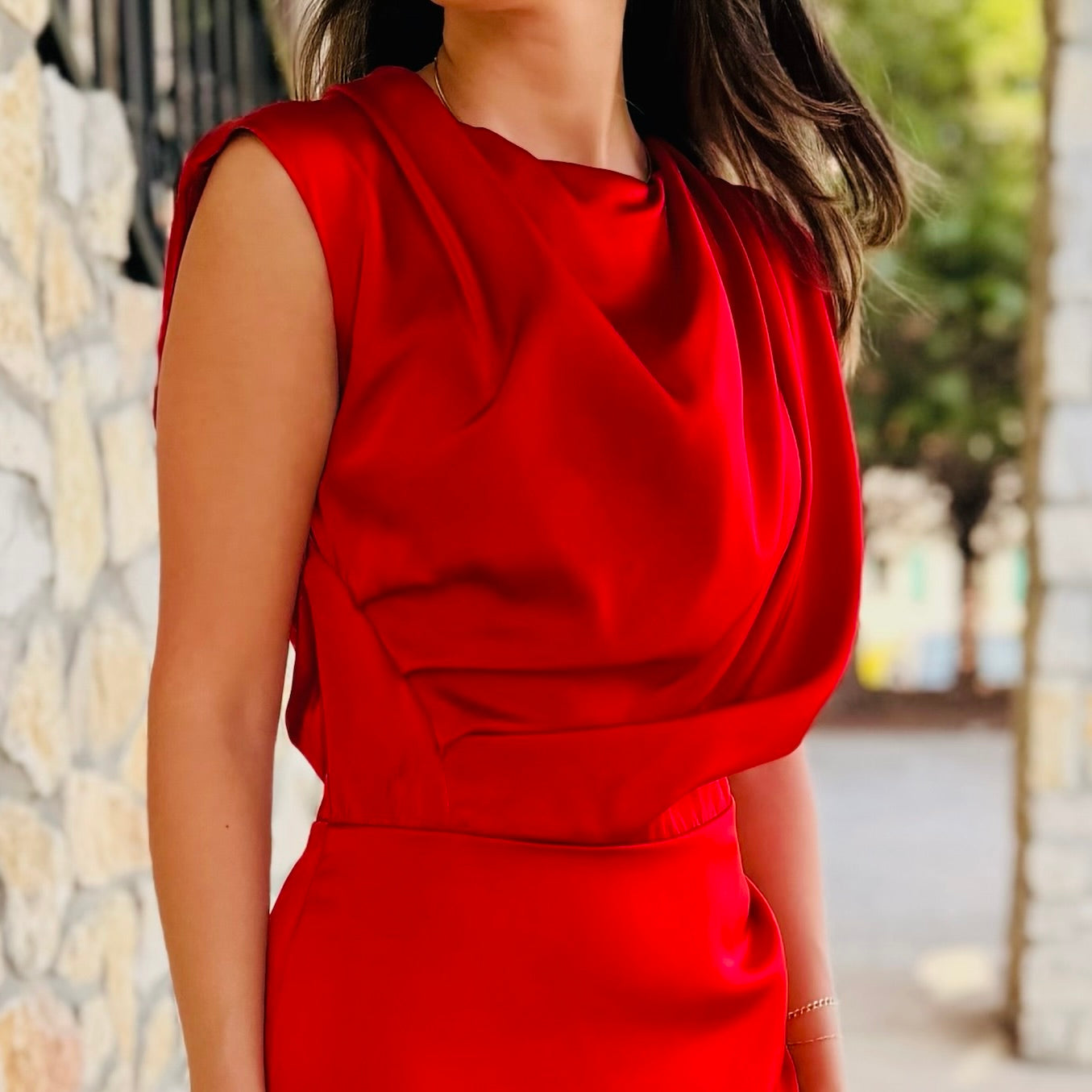 Endless Elegance Draped Sleeveless Satin Dress