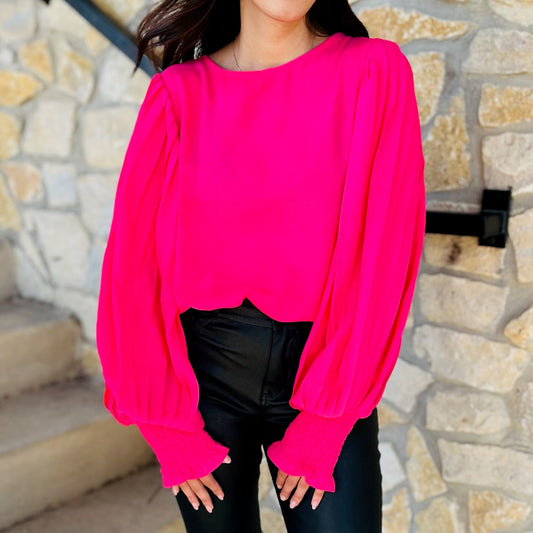 pleated sleeve blouse, business casual, business chic, business professional, work outfit, work top, long sleeve blouse, pleated blouse, pleated sleeve, staple piece, staple work top, red top, red blouse, pink top, pink blouse, lavender top, lavender blouse
