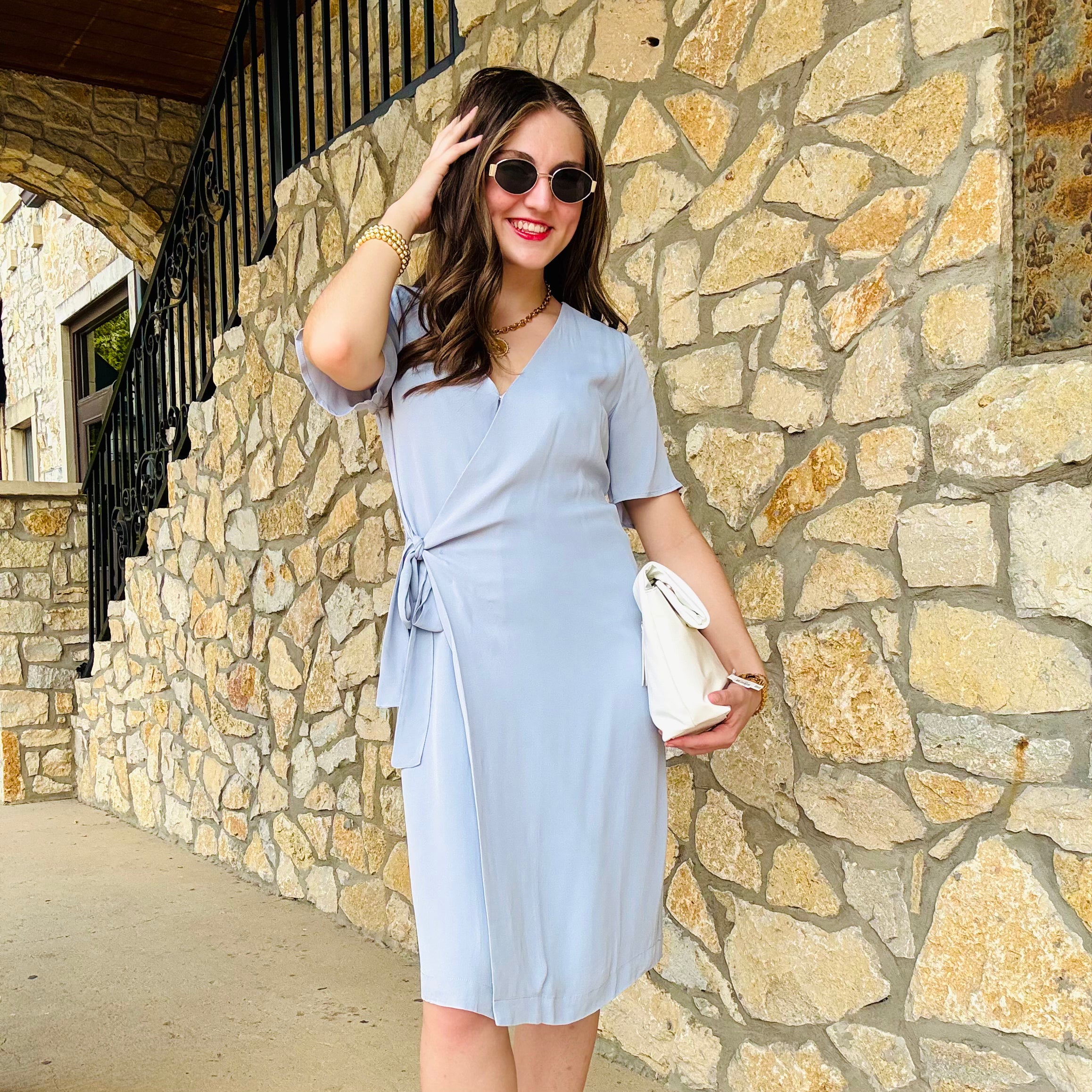 Graceful Movement Simple V-Neck Wrap Dress