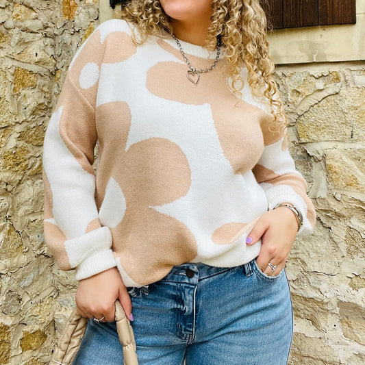 floral sweater, neutral flower sweater, mauve knit sweater, cozy fall sweater, round neck sweater, floral knit top, feminine sweater, boutique sweater, trendy neutral sweater, chic fall outfit, casual cozy sweater, cute floral pullover, soft knit sweater, sweater with flower pattern, everyday fall style, winter floral sweater, stylish boutique knit, versatile fall top, women’s cozy sweater, neutral knit pullover