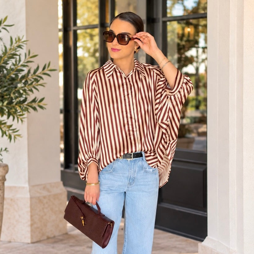 The Elise Stripe Oversized Button-Up Blouse