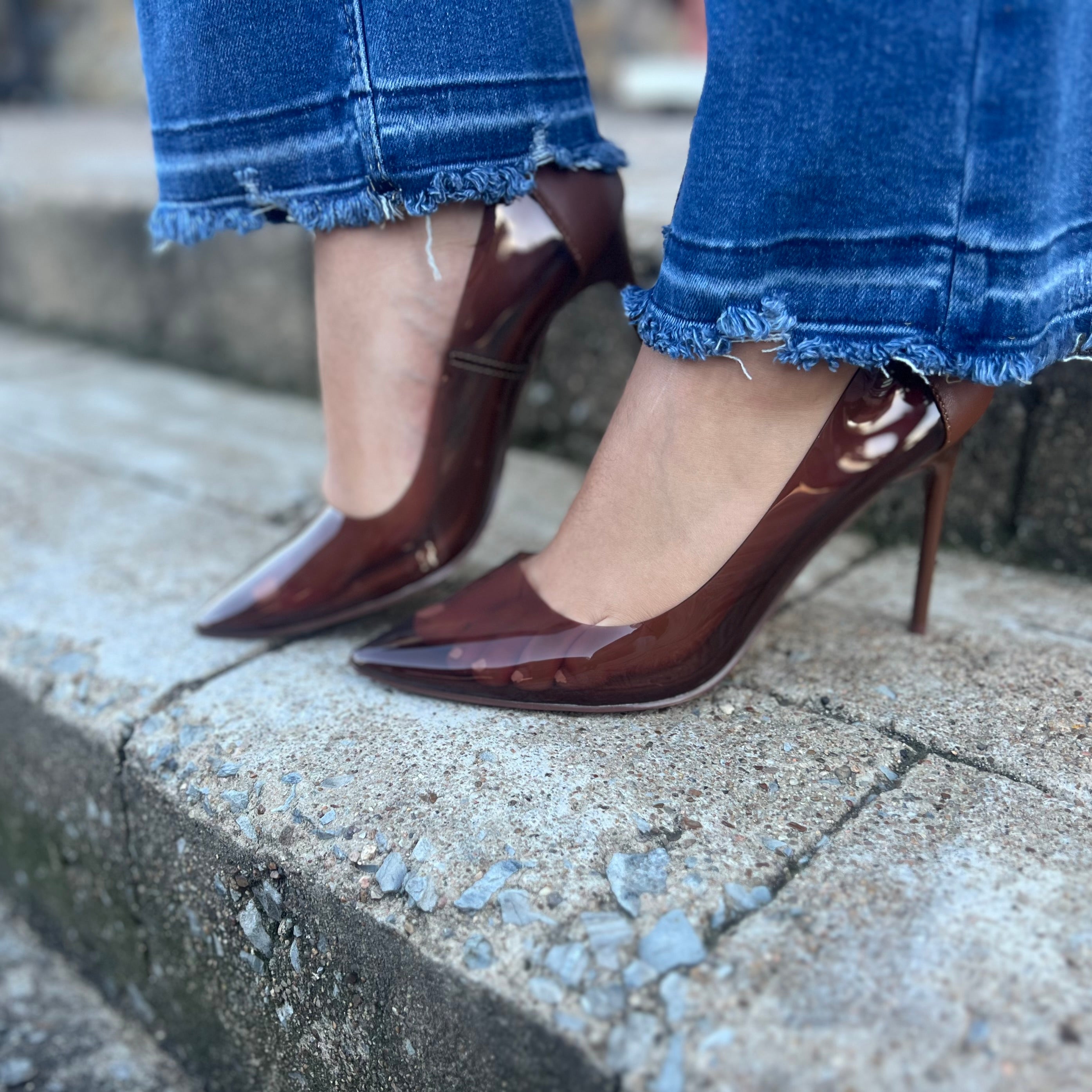 Clear Stiletto Heels, Tan Clear Stiletto Heels, Clear Stiletto Heels McKinney Texas, Clear Stiletto Heels Karadise Boutique, Clear Stiletto Heels Karadise, Formal Event Heels, Everyday Heels, Work Heels, Chic Heels