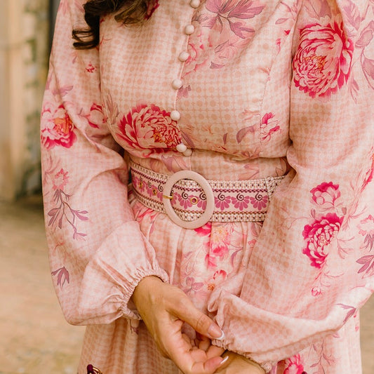 vintage inspired floral mini dress, mock neckline dress, button down floral dress, long sleeve mini dress, belted floral dress, a-line floral dress, lightweight fall dress, chic countryside dress, romantic floral print dress, collared neck mini dress, cozy fall floral outfit, timeless floral dress for women