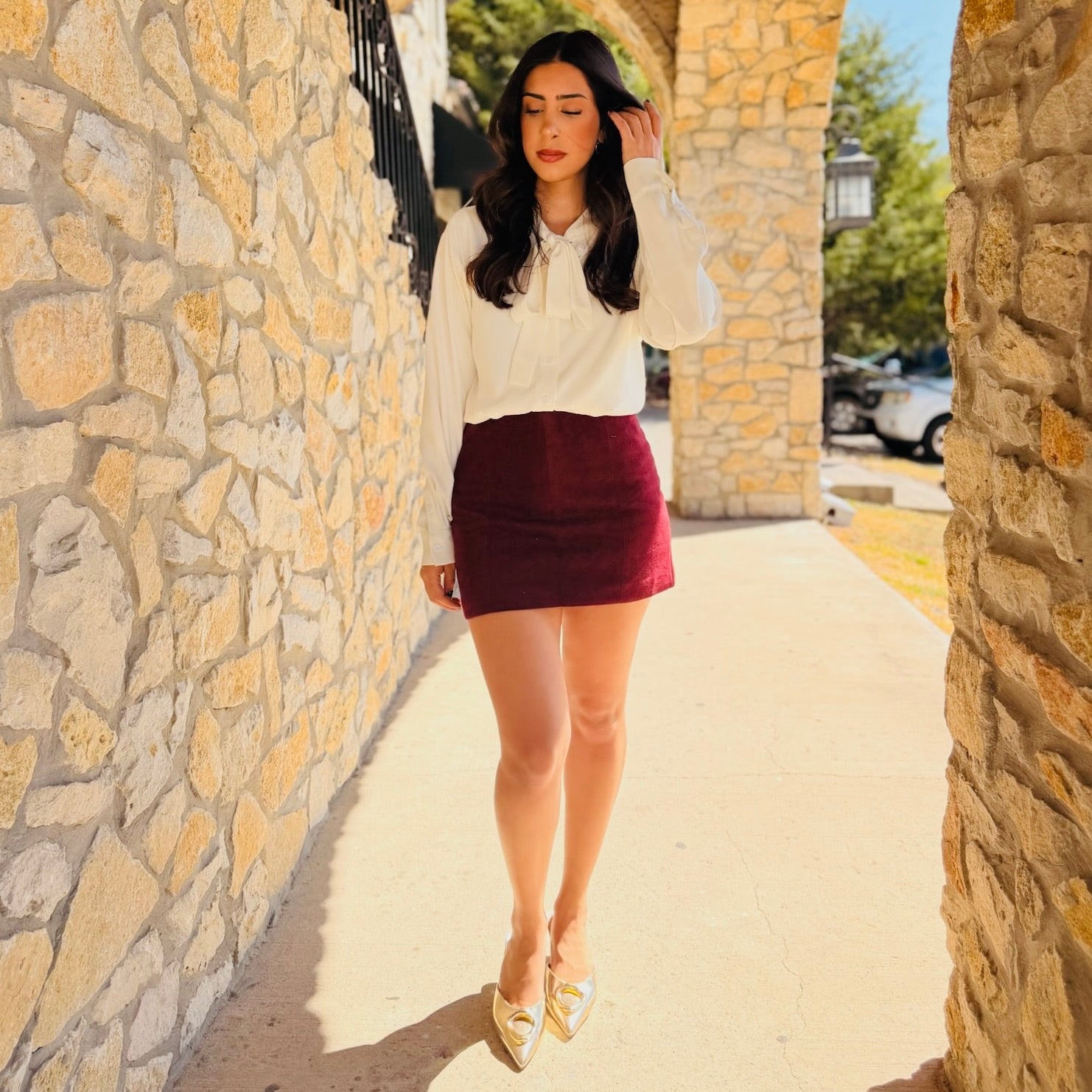 Bordeaux Nights Faux Suede Mini Skirt