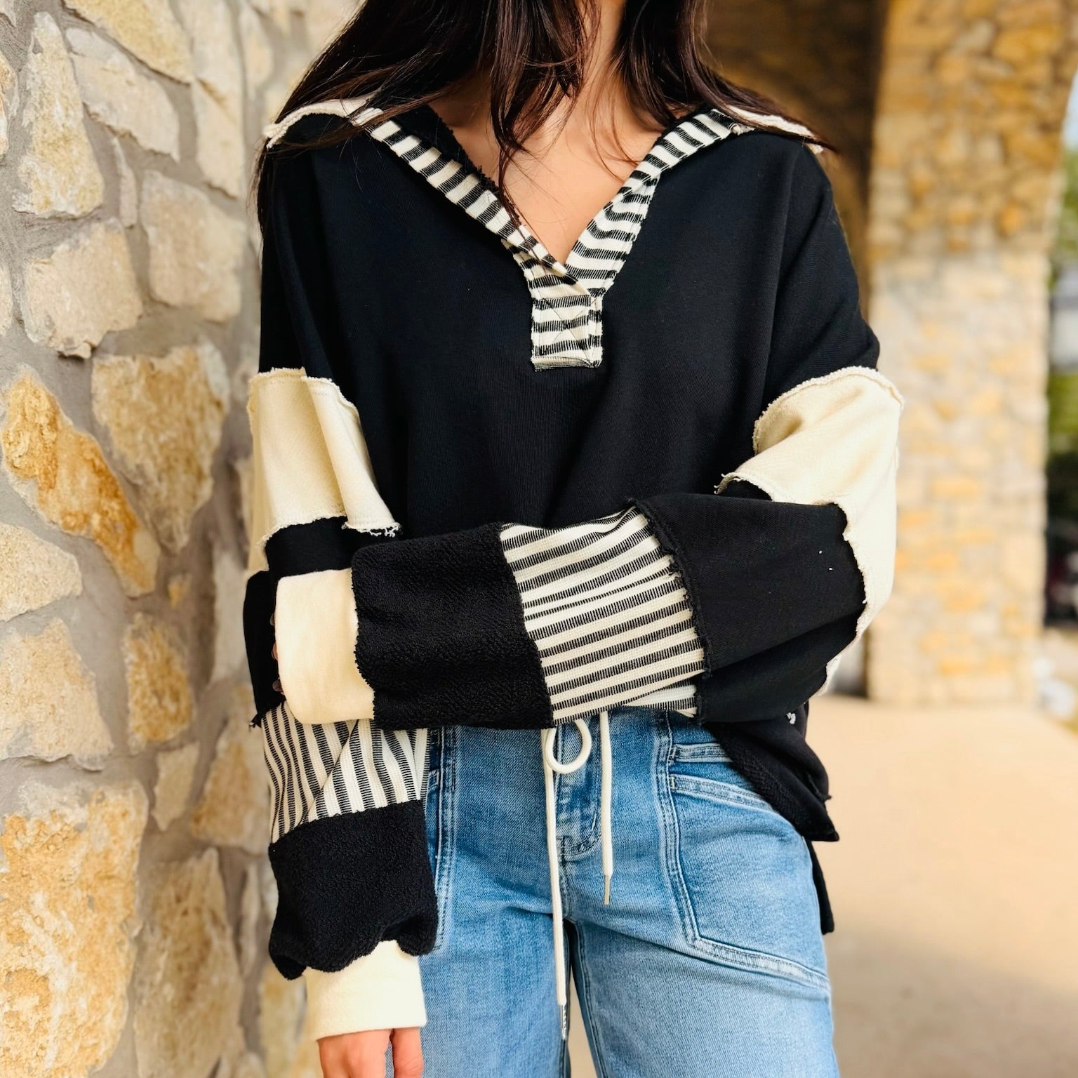 Free Spirit French Terry Color-block Oversized Tunic Top