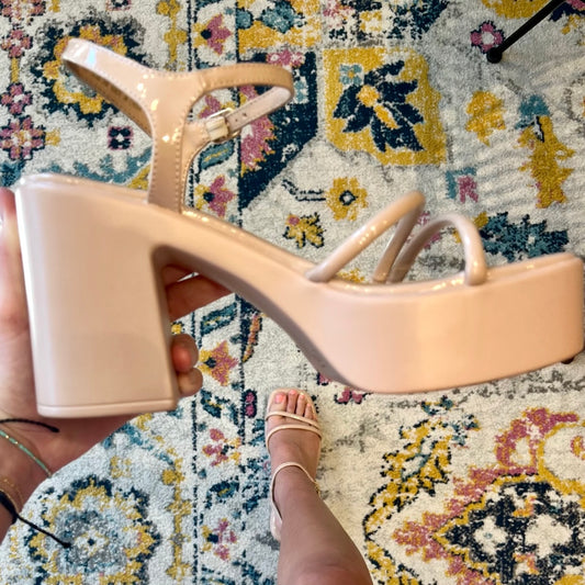 Chunky Platform Heels, Nude Heels, Nude Strappy Heels, Platform Heels, Nude Platform Heels McKinney Texas, Nude Platform Heels Karadise, Nude Platform Heels Karadise Boutique, Formal Heels, Chic Heels, Wedding guest Heels, Everyday Heels