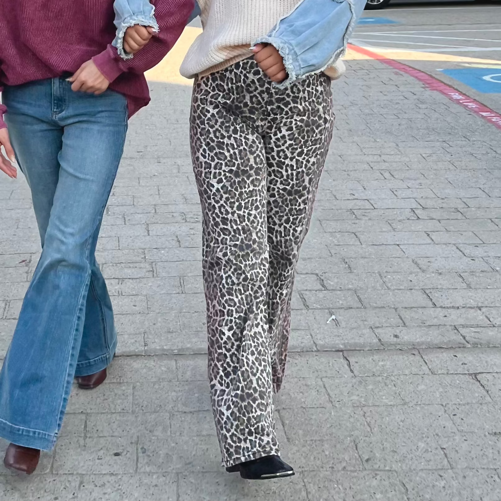 trending leopard, leopard trend, leopard pattern, leopard print, leopard jeans, patterned jeans, teacher pants, teacher jeans, clean jeans, no rip denim, denim, denim apparel, leopard denim, leopard print jeans, spring jeans, 2025 trends, 2025 jeans, back to school jeans, business casual