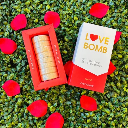 love bomb shower steamers, santal shower steamers, valentines self care gift, luxury shower steamer, aromatherapy shower steamer, santal scent aromatherapy, spa shower experience, valentines gift idea, romantic self care, pampering shower steamer, giftable bath accessory, boutique self care gifts, womens self care essentials, relaxation shower steamer, valentines spa gift, stress relief aromatherapy, elevated shower routine, McKinney Texas Boutique, Karadise Boutique