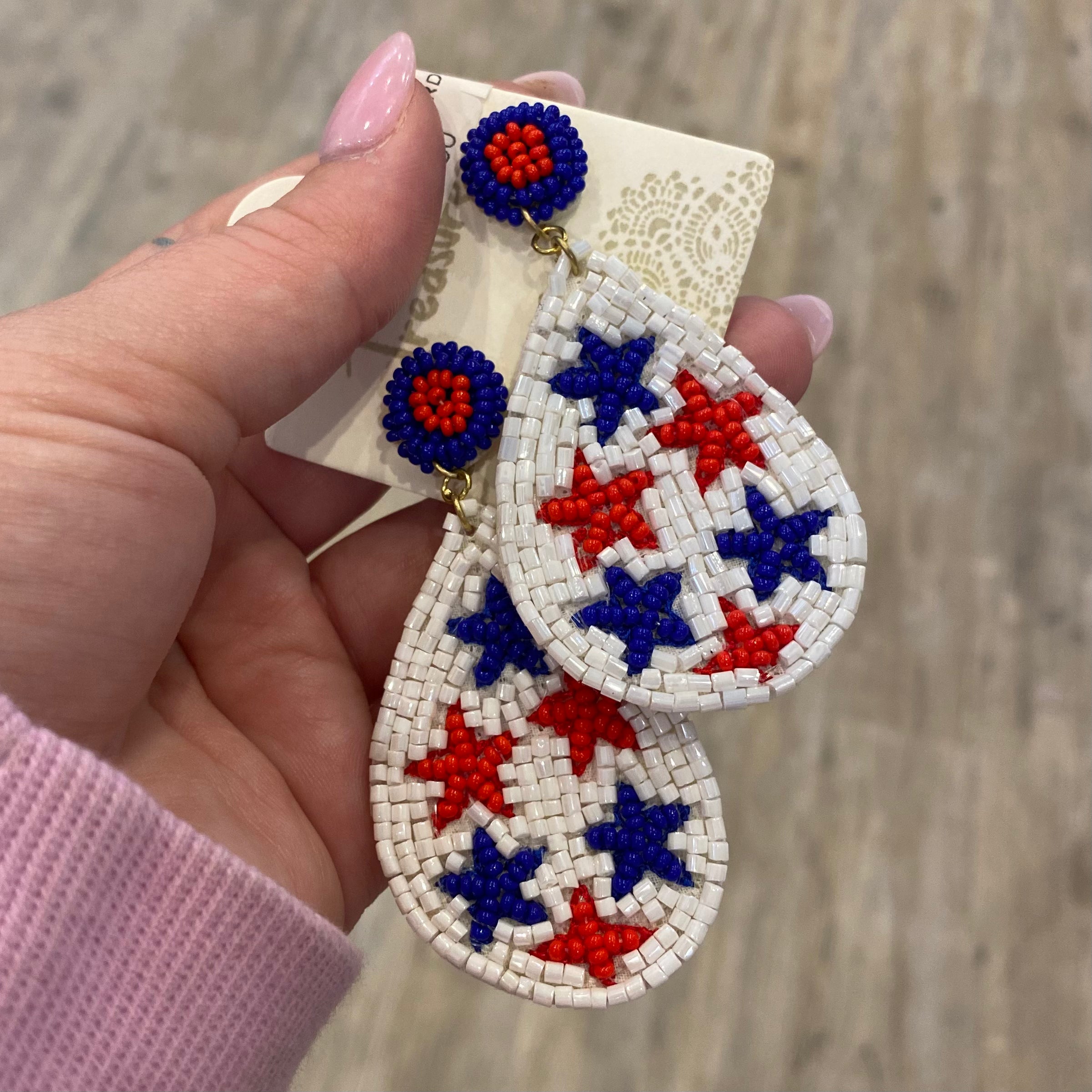 Stars Are Bright Red, White & Blue Beaded Star Earrings