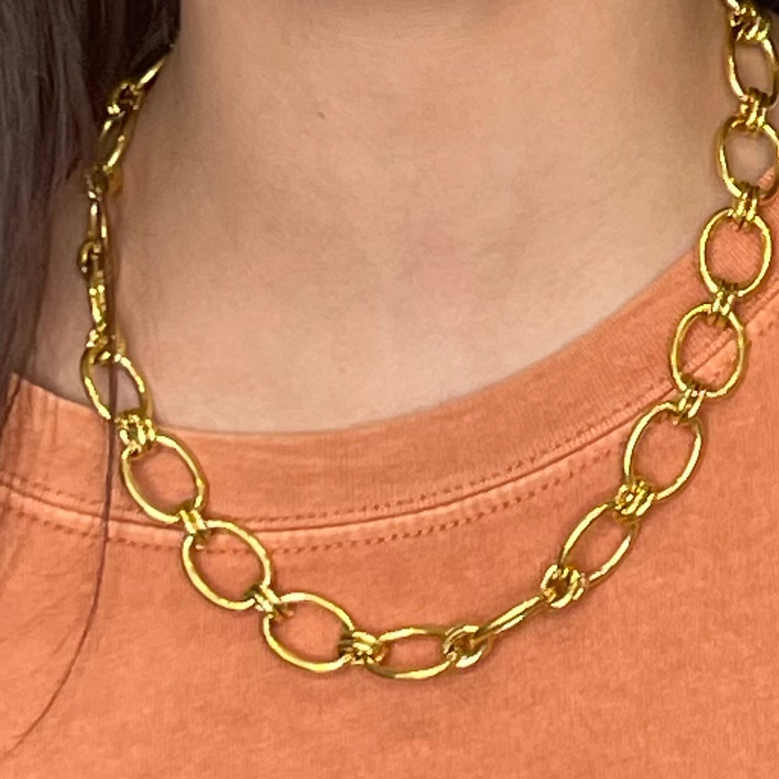 chunky necklace, gold chunky necklace, chunky chain necklace, chain necklace, gold chain necklace, hypoallergenic, brenda grands, brenda grands jewelry, brenda grands necklace, gold chunky chain necklace, water resistant necklace, water proof necklace