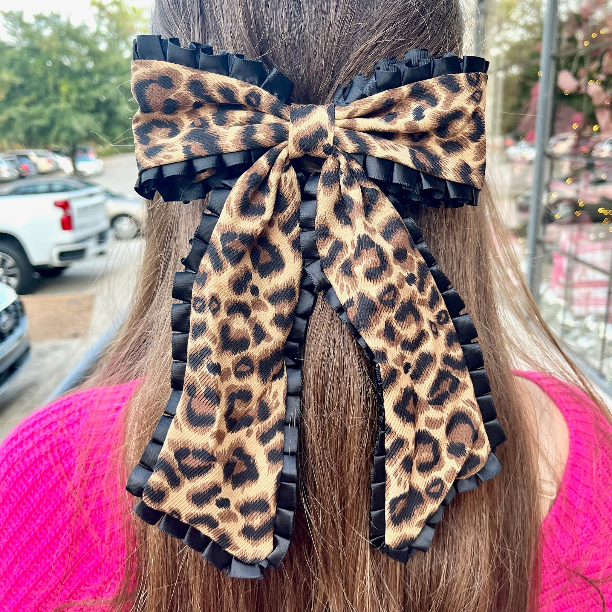 leopard hair bow, leopard print bow, leopard accessory, animal print hair bow, girls hair bow, boutique hair bow, black trim bow, black border bow, satin hair bow, lightweight hair bow, cute hair accessories, trendy hair bow, fashion hair bow, stylish hair accessory, leopard print accessory, fall hair accessories, casual hair bow, statement hair bow, chic hair bow, boutique accessories