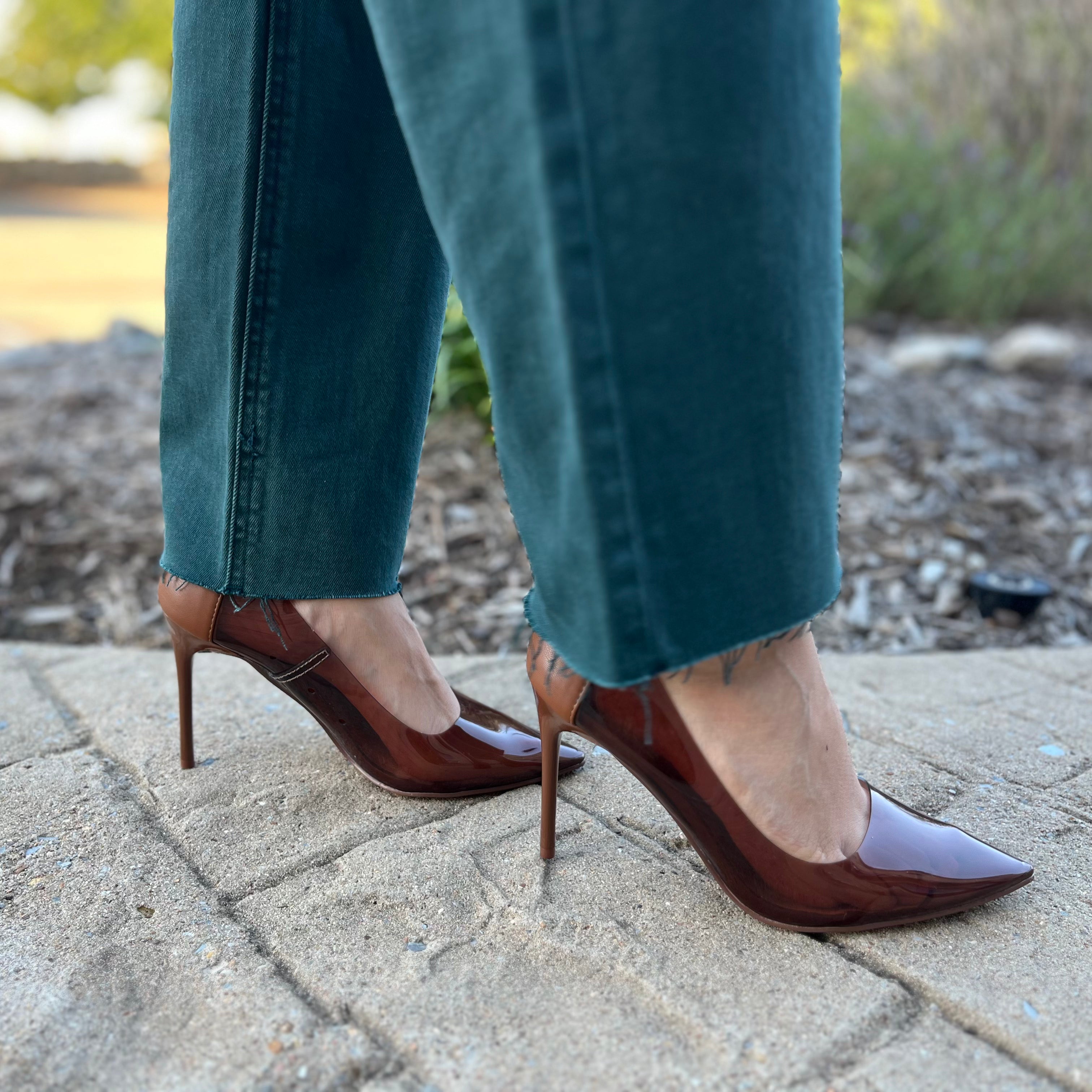 Clear Stiletto Heels, Tan Clear Stiletto Heels, Clear Stiletto Heels McKinney Texas, Clear Stiletto Heels Karadise Boutique, Clear Stiletto Heels Karadise, Formal Event Heels, Everyday Heels, Work Heels, Chic Heels