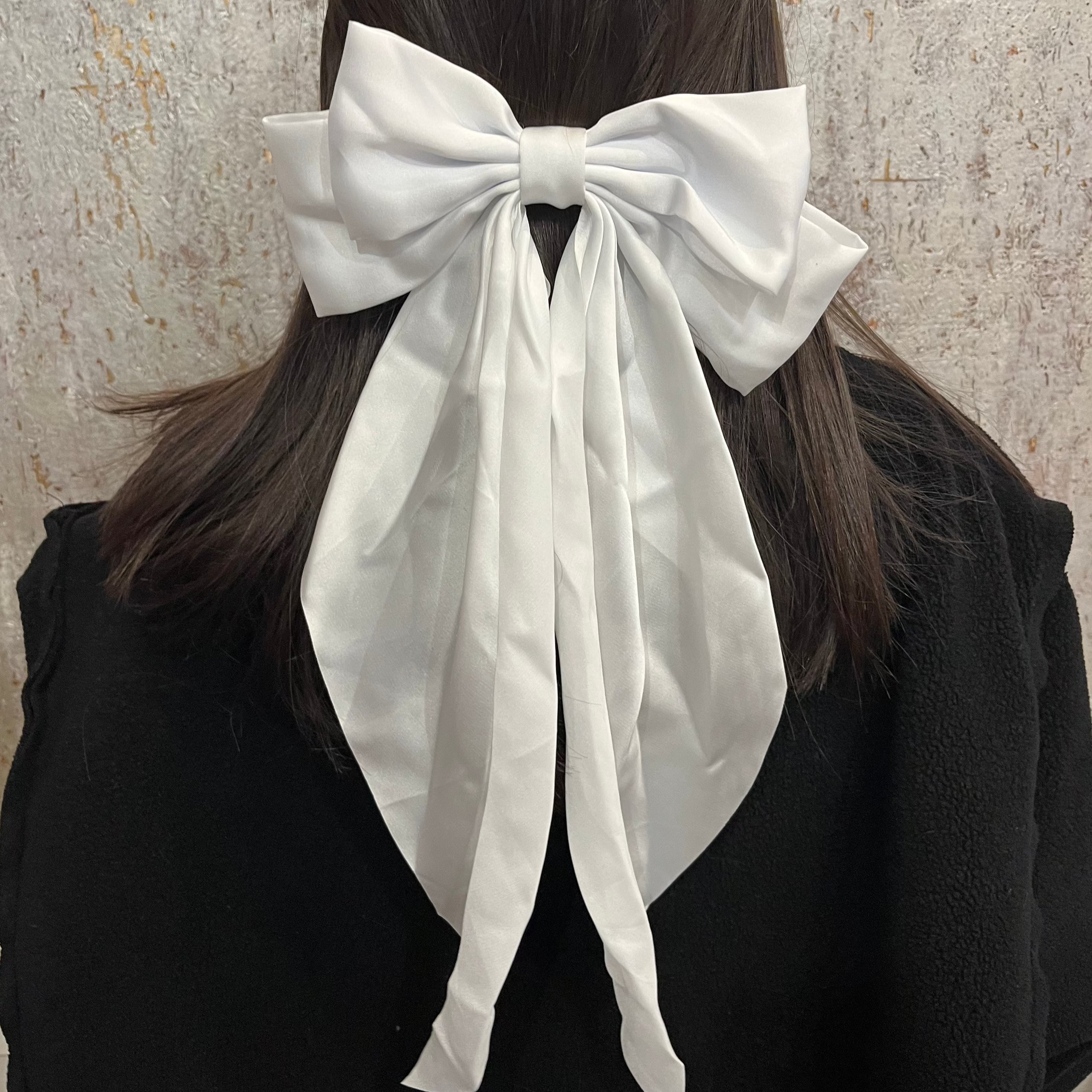 hair bow, satin hair bow, silky hair bow, white hair bow