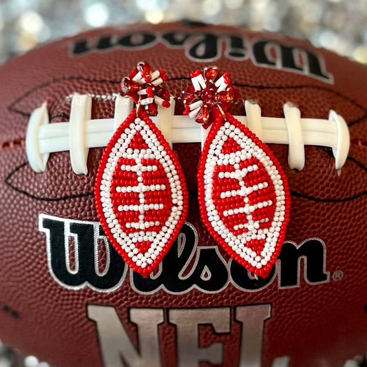 football earrings, beaded earrings, football beaded earrings, football season earrings, game day earrings, football game earrings, game time earrings, dallas cowboys game outfit, football game accessories, rhinestone earrings, rhinestone football earrings, seed bead earrings, stud dangle earrings, earrings, high school football game outfit, football mom outfit, football mom gift