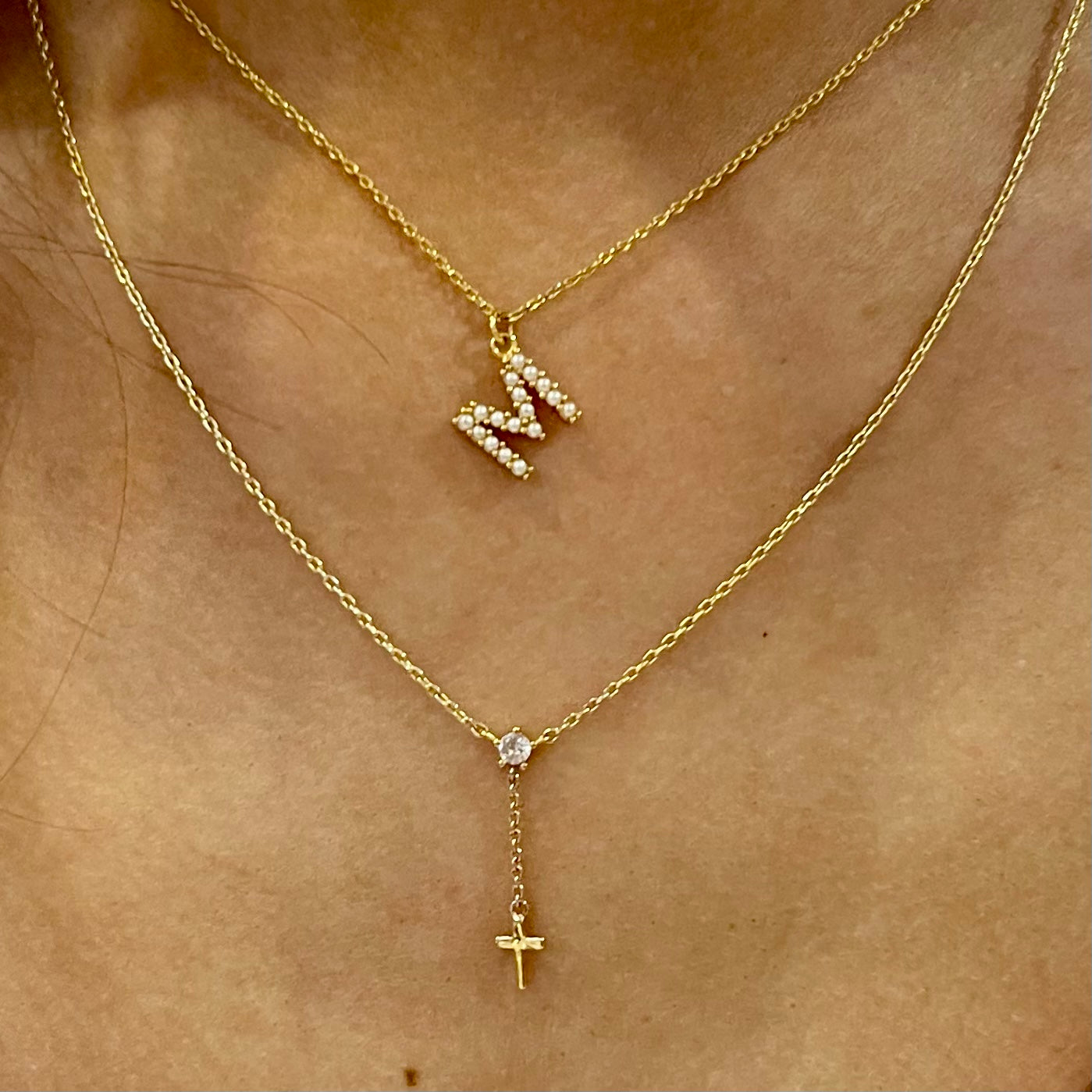 gold necklace, gold initial necklace, initial necklace, gold layering necklace, layering necklace, pearl layering necklace, gold jewelry, gold pearl necklace, letter necklace, gold letter necklace 