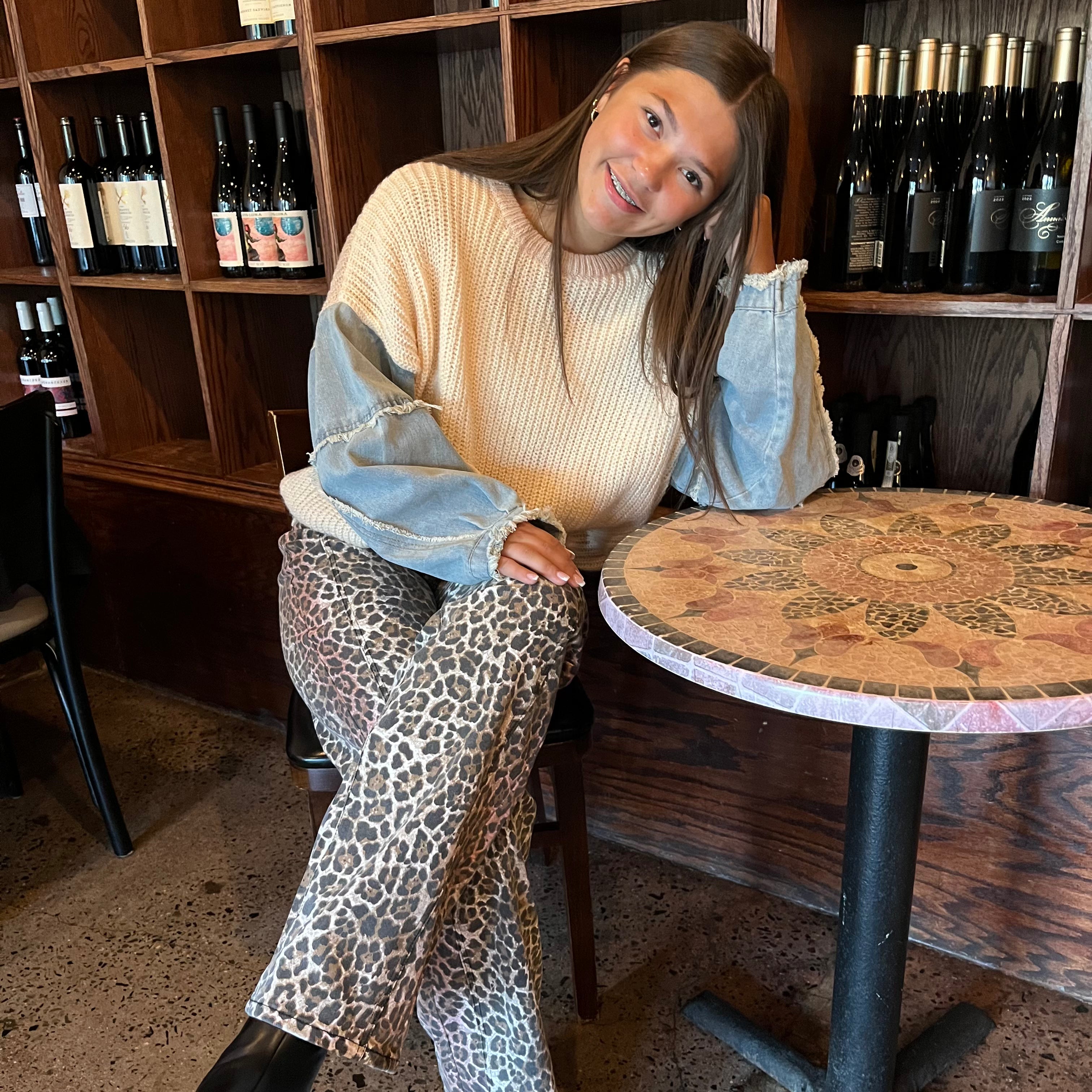 trending leopard, leopard trend, leopard pattern, leopard print, leopard jeans, patterned jeans, teacher pants, teacher jeans, clean jeans, no rip denim, denim, denim apparel, leopard denim, leopard print jeans, spring jeans, 2025 trends, 2025 jeans, back to school jeans, business casual